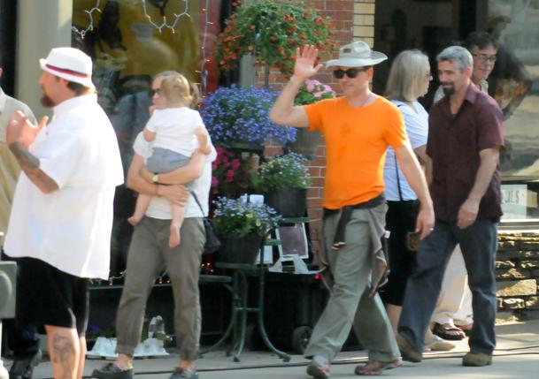 Actor Robert Downey Jr. walks down the street in Shelburne Falls during filming of “The Judge.” (Doug Potoksky)